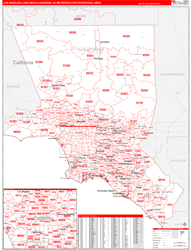 Los Angeles-Long Beach-Anaheim Metro Area Wall Map Red Line Style 2024